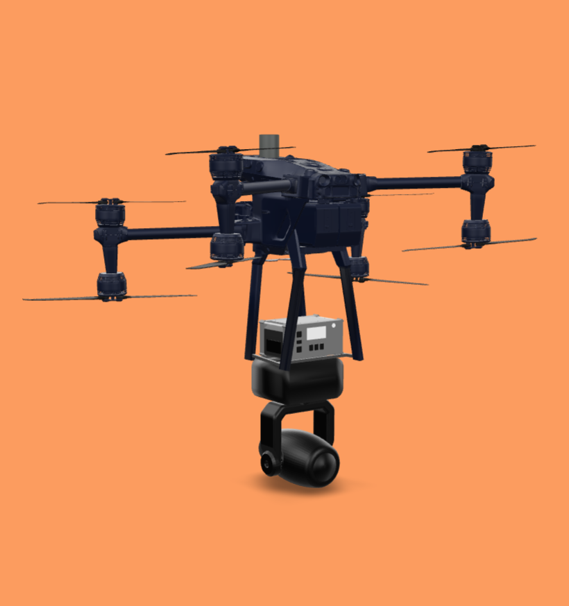 imagen modelo drone fondo naranja